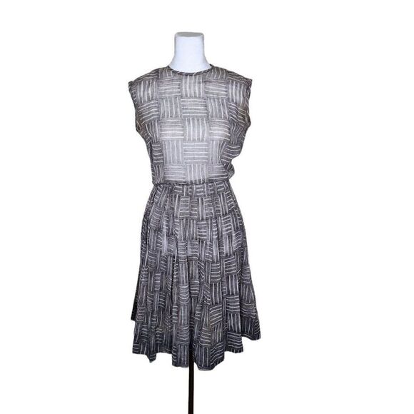 Vintage 50s Sheer Fit & Flare Dress Womens Size S Gray Pleated Sleeveless Pinup - Picture 1 of 4